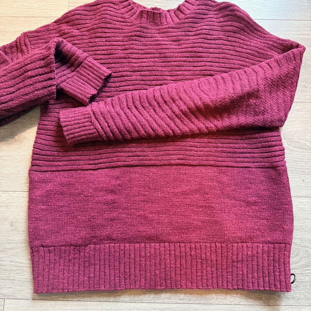 Lululemon As Promised Burgundy Ribbed Knit Crewneck Sweater Side Zipper - Picture 4 of 5